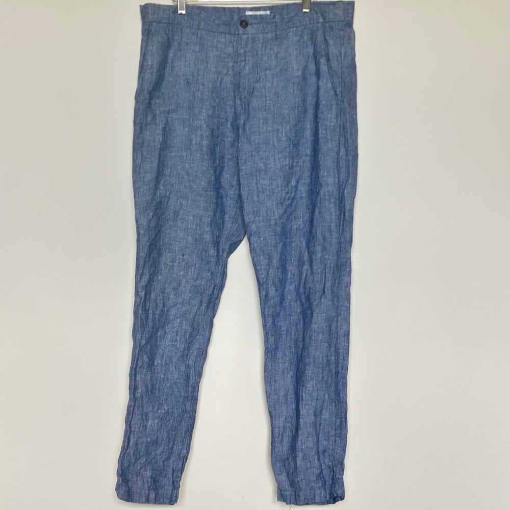 Men's Blue Linen-Blend Casual Trousers